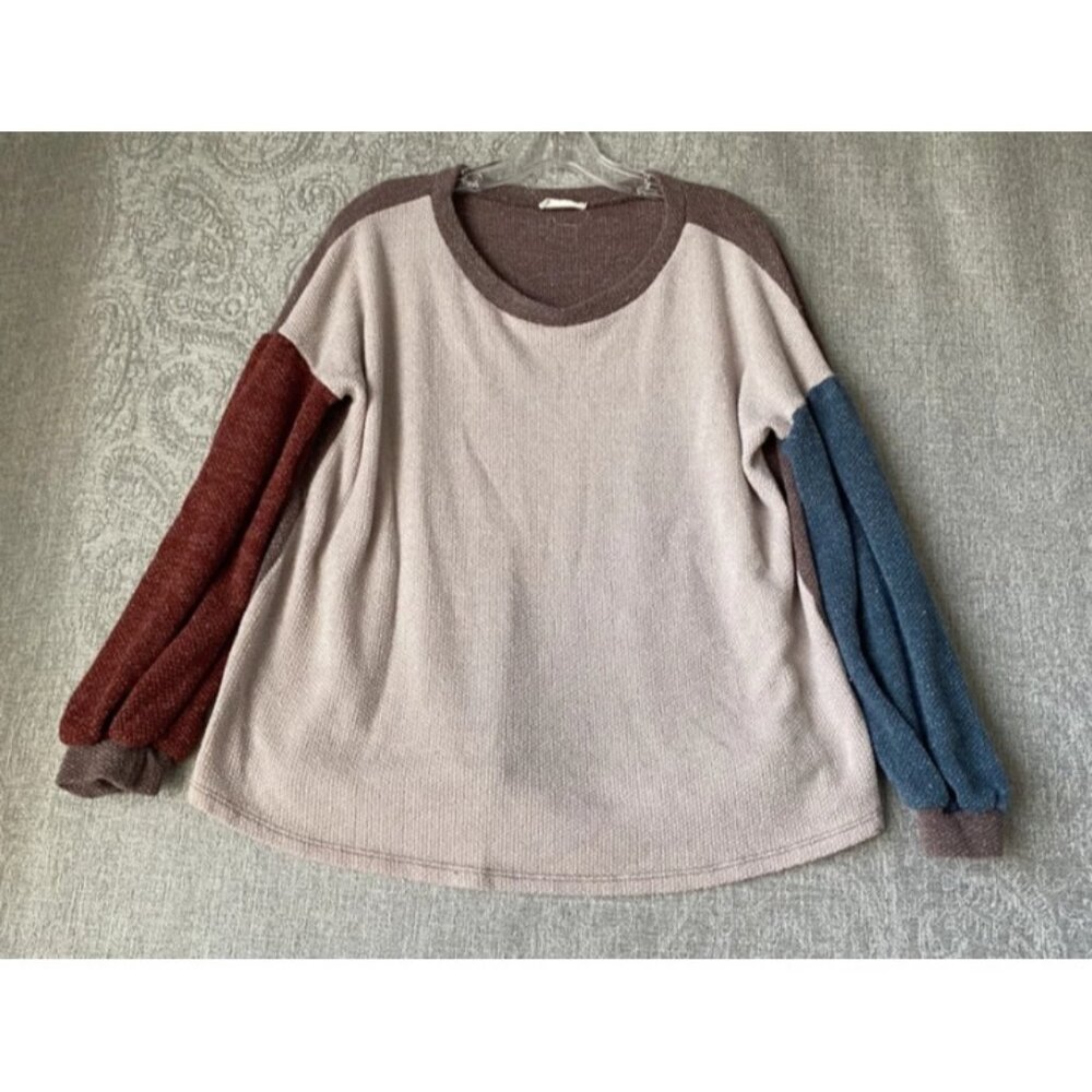 entro Colorblock Scoop Neck Sweater in Beige, Rust & Blue
